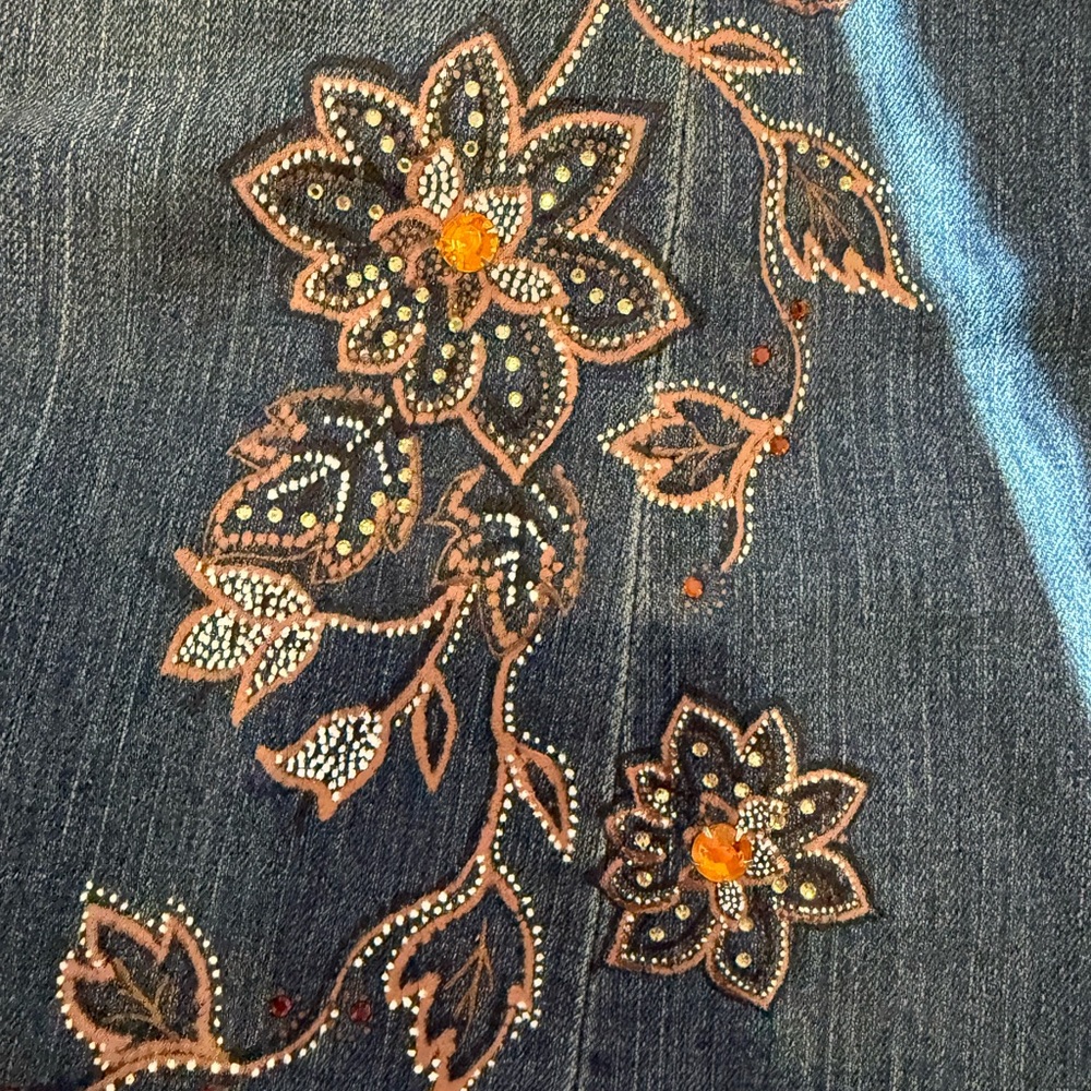 X2 Denim Laboratory Floral Studded Jeweled Flare Denim Jeans size 29
